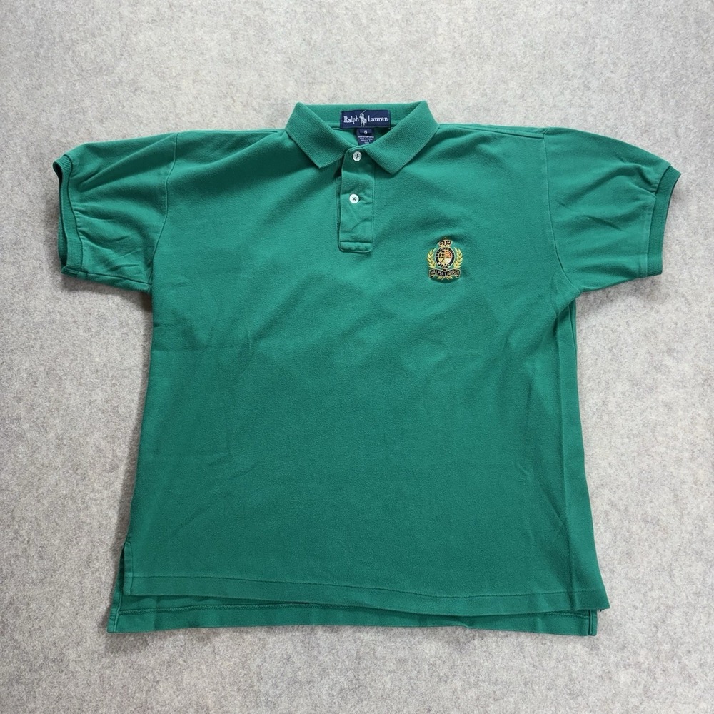 Vintage Ralph Lauren Crest Logo Crown Green Golf Polo Shirt Men's Small Preppy